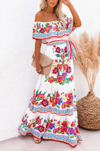 Bohemian Off-Shoulder Floral Print Maxi Dress