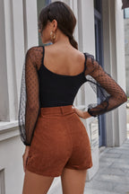 Corduroy High Waist Belt Short Trousers