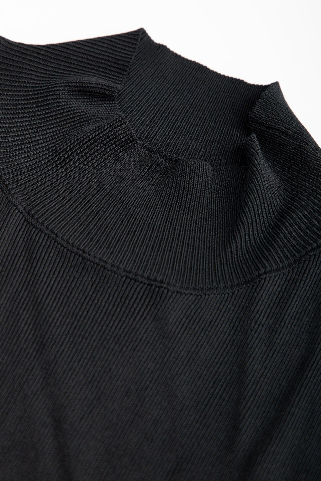 Black Rib-Knit Mock Neck Cap Sleeve Top