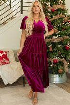 Paula Statement Women's Maxi Dress with Short Sleeves and Ruched Waist Designer Edit
