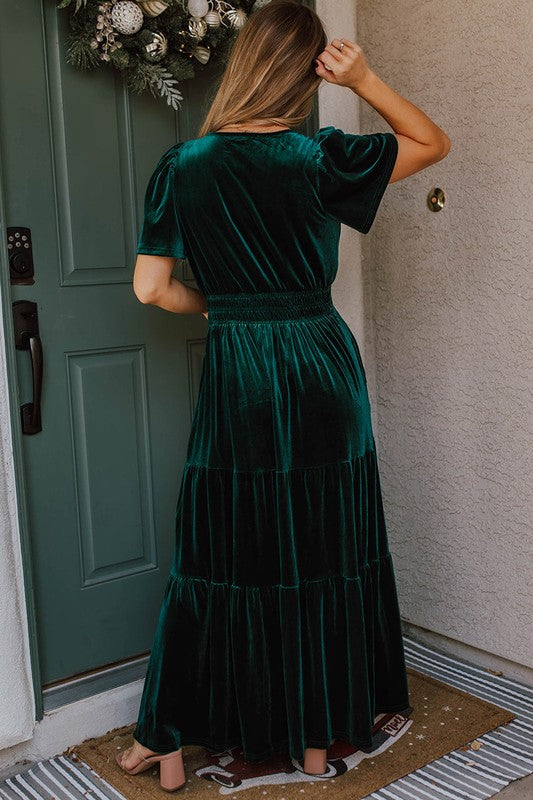 Paula Statement Women's Maxi Dress with Short Sleeves and Ruched Waist Designer Edit