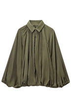 Fashion Lapel Loose Puff Long Sleeve Casual Zipper Jacket