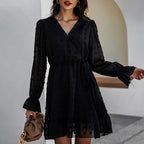 Playful Heart Puff Sleeve Babydoll Dress Black