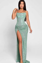 Sexy Spaghetti Strap Slit Sequin Formal Dress