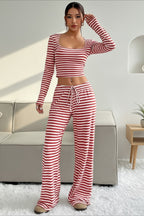 Casual Two Tone Stripe Two Piece Pants Set