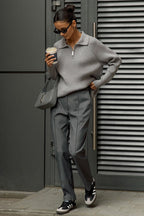 Polo Collar Knit Pullover Sweater