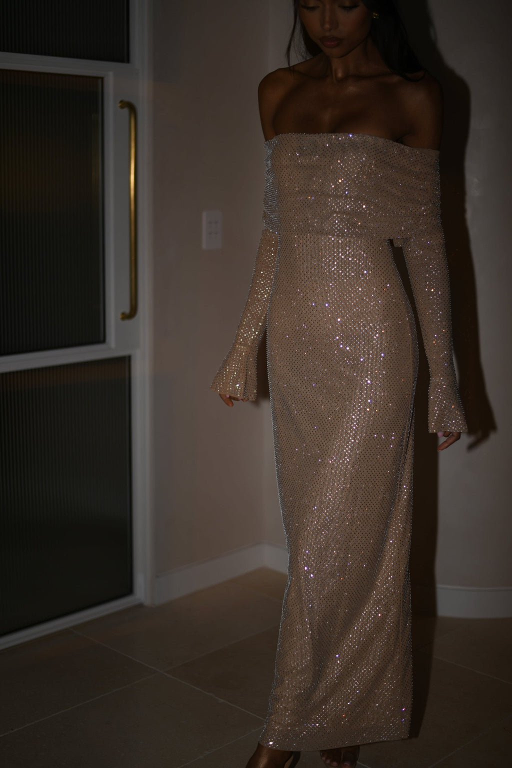 Babette - Off - Shoulder Shimmer Maxi Dress