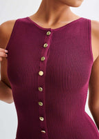 Juliette - Ribbed Knit Button Midi Dress