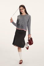 Panel-Design Waist-Cinched Slim Knit Cardigan
