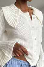 Short Collared Flared Sleeve Knit Cardigan