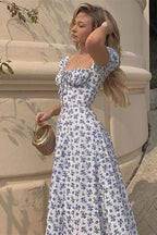 Slim High Waist Floral Dress