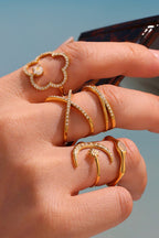 Elegant Super-shiny Zircon Star and Moon Irregular Geometric Ring