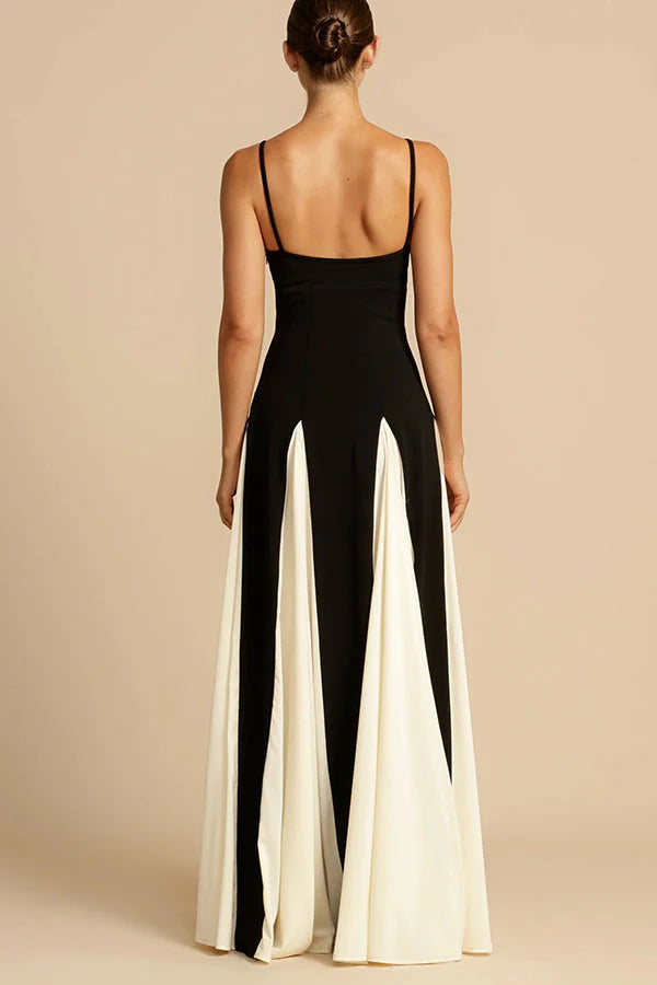 Eternal elegant stitching black and white tulle wavy dress