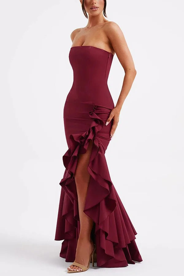 Lindsay Exclusive Off Shoulder Maxi Dress with a Slim Fit and Irregular Hem Elevated Occasion Wear