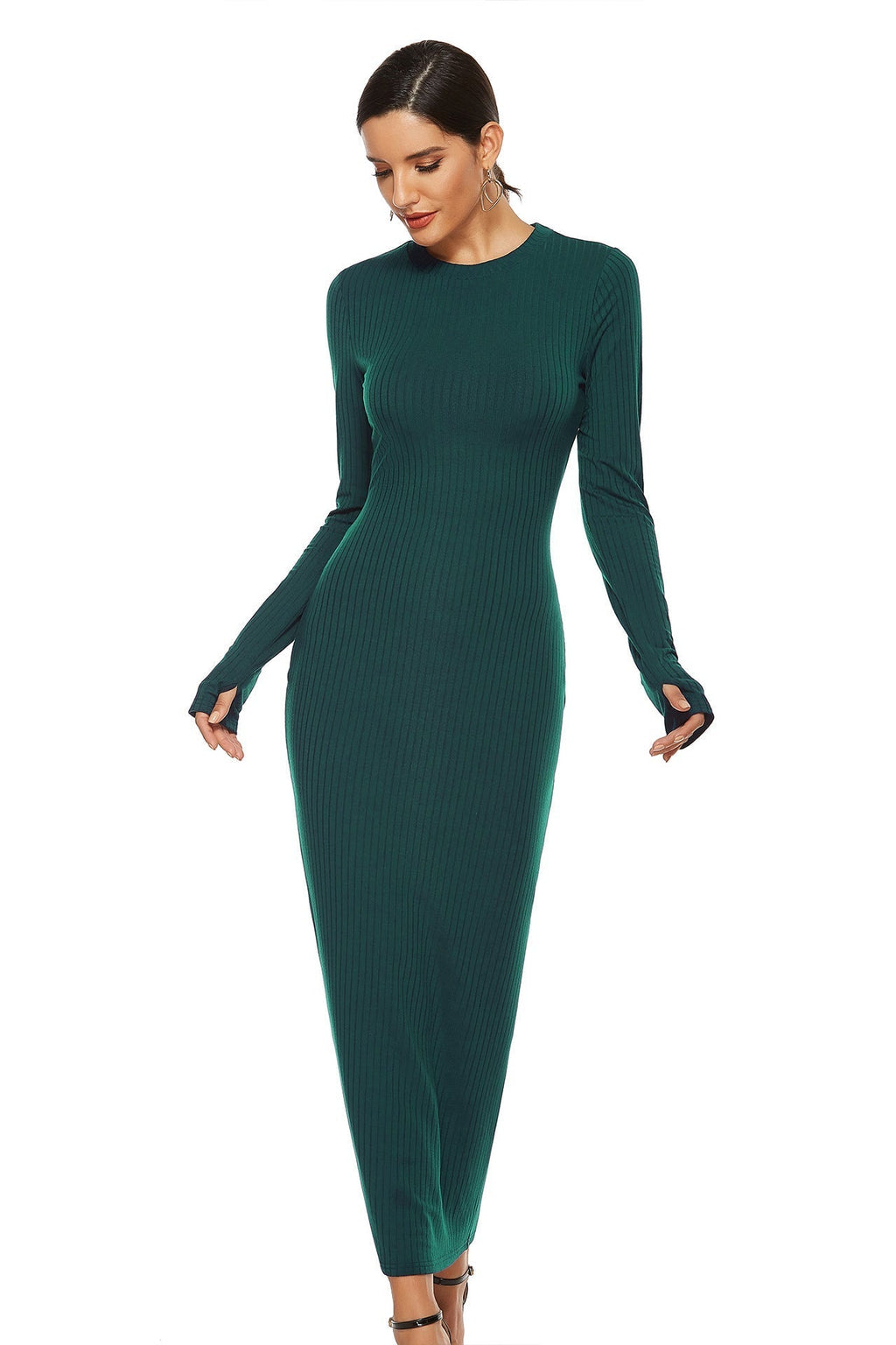 Kenji Long Sleeve Knit Midi Dress Charcoal FINAL