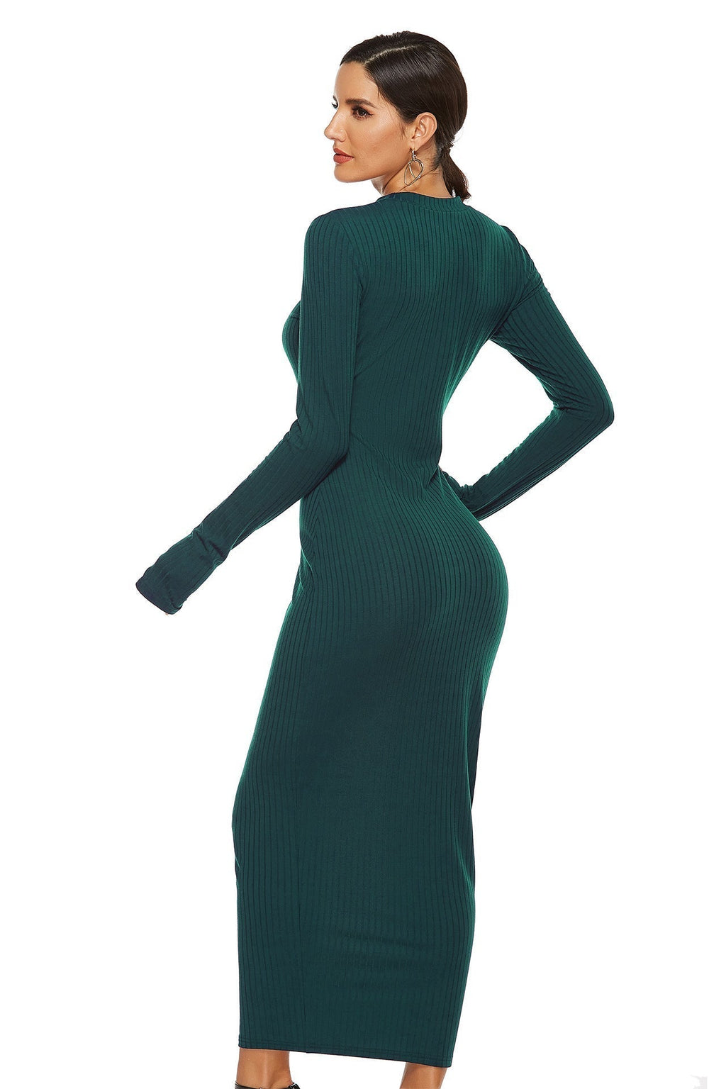 Kenji Long Sleeve Knit Midi Dress Charcoal FINAL