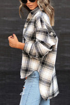 Autumn and winter long sleeve loose plaid shirt woolen coat