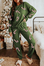 Casual Party Santa Claus Christmas Tree Candy Sequins Lace Up O Neck Long Sleeve Two Pieces