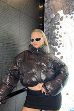 High Neck Cropped Puffer Coat