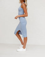 Magic Moments Ribbed Knit Midi Dress Denim Blue