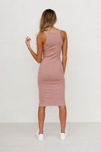 Luna Ribbed Knit Midi Dress Pink