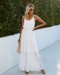 Sunshower Cotton Tiered Maxi Dress Optic White