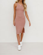 Luna Ribbed Knit Midi Dress Pink