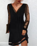Julieta Effortless Cocktail Dress with Glitter Sleeves and Deep V Neckline Designer Edit