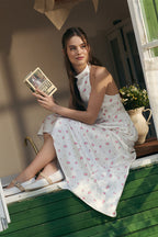 Satin Printed Bubble Hem Vest Maxi Skirt Two Piece Set