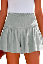Elastic Smocked Waist Wide Leg Solid Shorts
