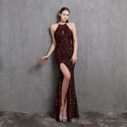 Heavy Craft Colorful Sequin Socialite Gathering Party Evening Dress Sexy Long Slimming Toast Dress Bride Formal Gown