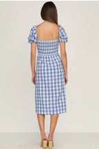 Rye Puff Sleeve Gingham Midi Dress Navy