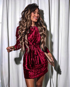 DressBetty - Tie Round Neck Velvet Dress