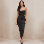 DressBetty - Satin Bandeau Backless Split Dress