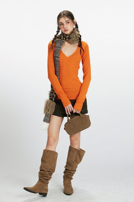 Deep VNeck Solid Knit Top