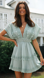 Dance On Air Ruffle Tiered Maxi Dress Sage FINAL
