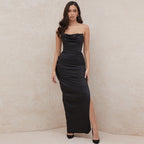 DressBetty - Satin Bandeau Backless Split Dress