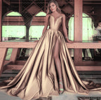 Autumn Winter Women Clothing Sexy Deep V Plunge Plunge Split Maxi Dress Wedding Dress