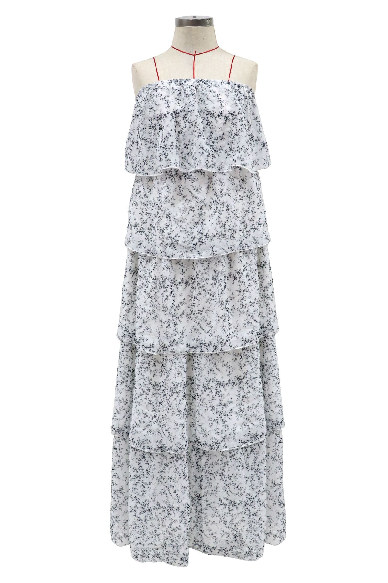 Annie Floral Strapless Tiered Midi Dress Ivory Multi