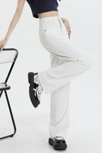 Casual Fleece Lined High Waist Straight Jeans