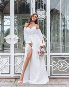 Can't Hurry Love Off The Shoulder Maxi Dress Off White