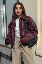 Vintage Wine Red Leather Biker Jacket