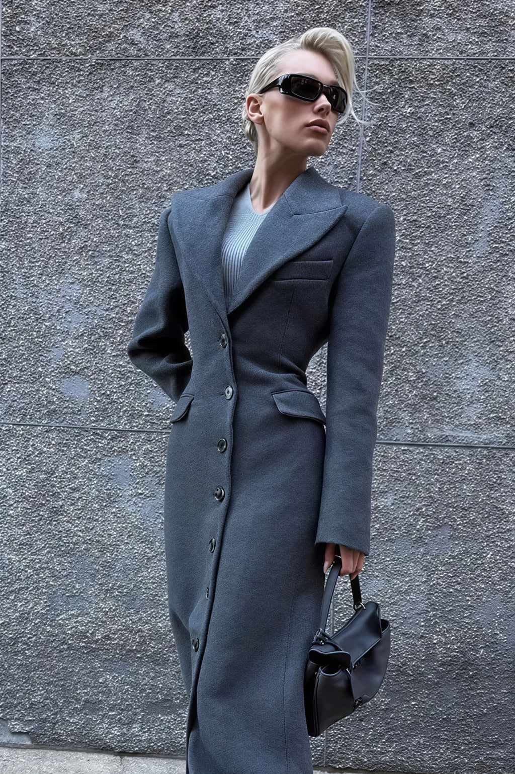 Wool Blend Elegant Lapel High Waist Long  Overcoat