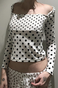 Polka Dot Contrast Trim Square Neck Sexy Crop Top