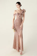 Draped One Shoulder Ruffle Formal Dress
