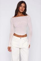 Solid Off Shoulder Sheer Mesh Crop Top