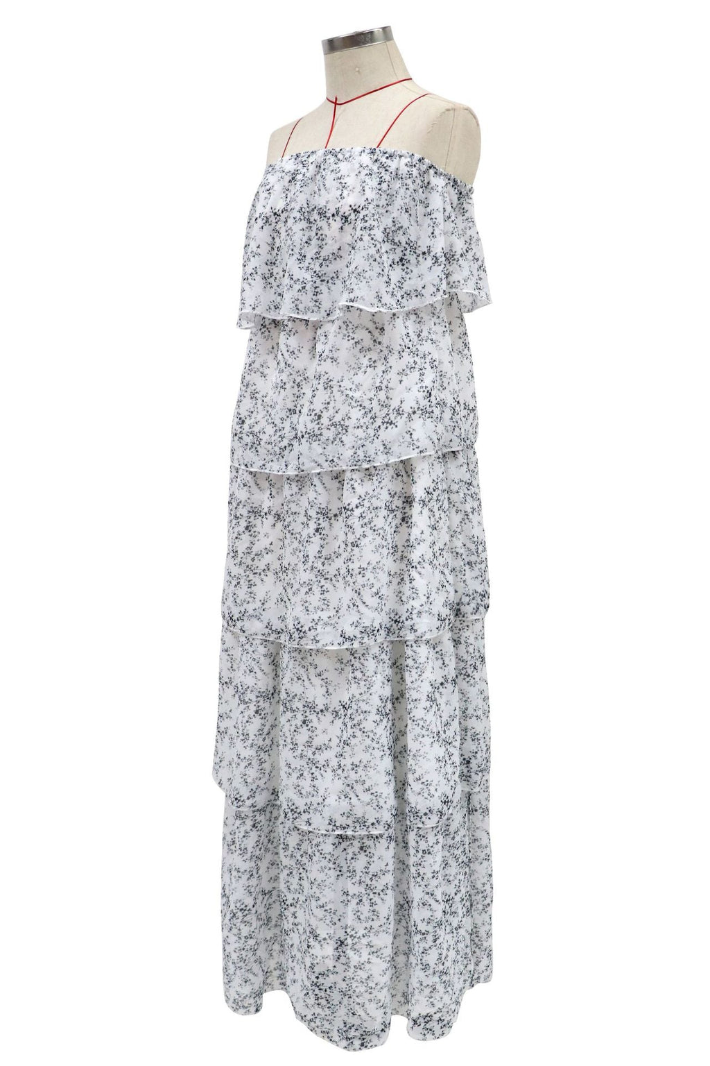 Annie Floral Strapless Tiered Midi Dress Ivory Multi