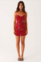 Colorful Beaded Back Tie Cocktail Dress