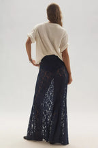 Chic Sheer Embroidered Lace Maxi Skirt