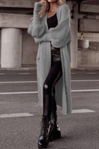 Lantern sleeve loose long knit cardigan